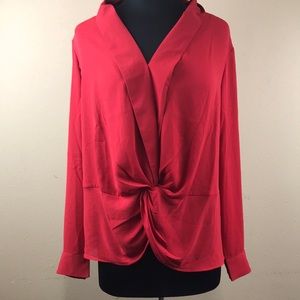 INC Solid Twist-Front Blouse Size XL- RED